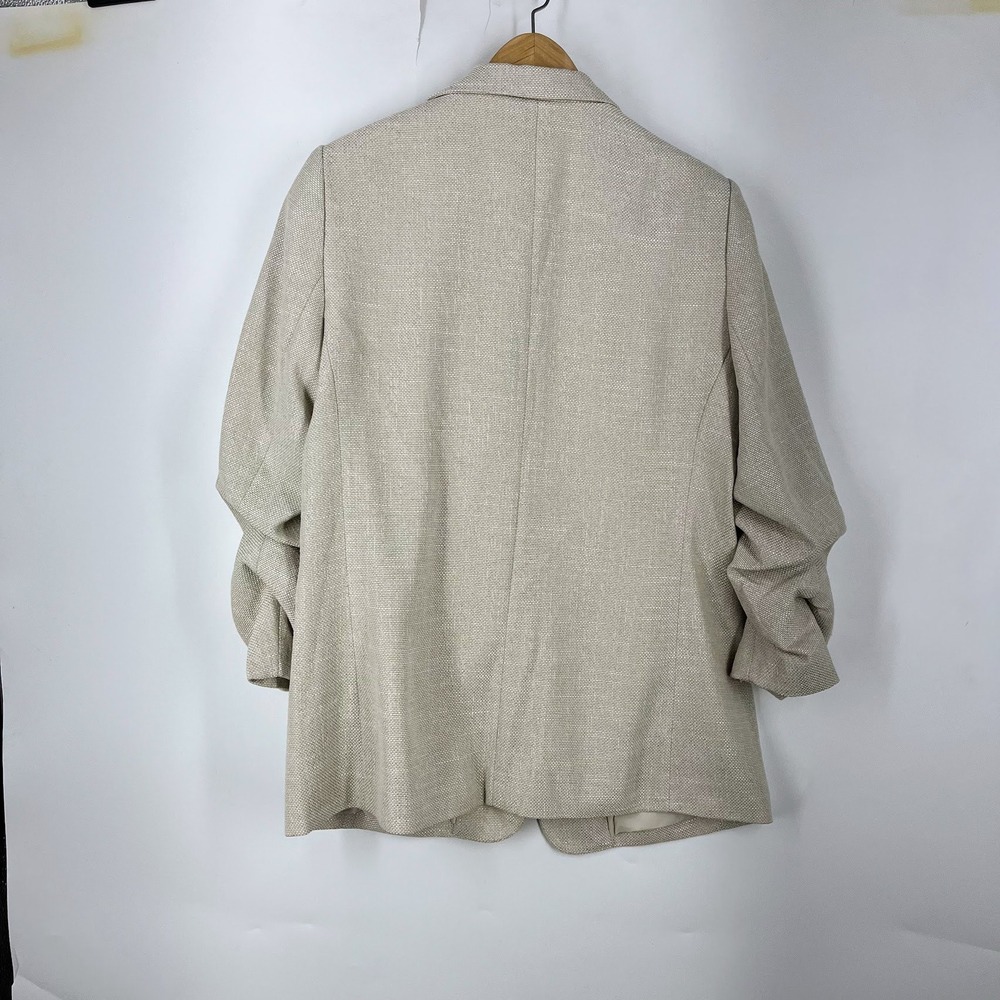 Esqualo Womens summer nubby sand colored ruched 3/4 Sleeve Blazer Size 12 - Picture 2 of 14